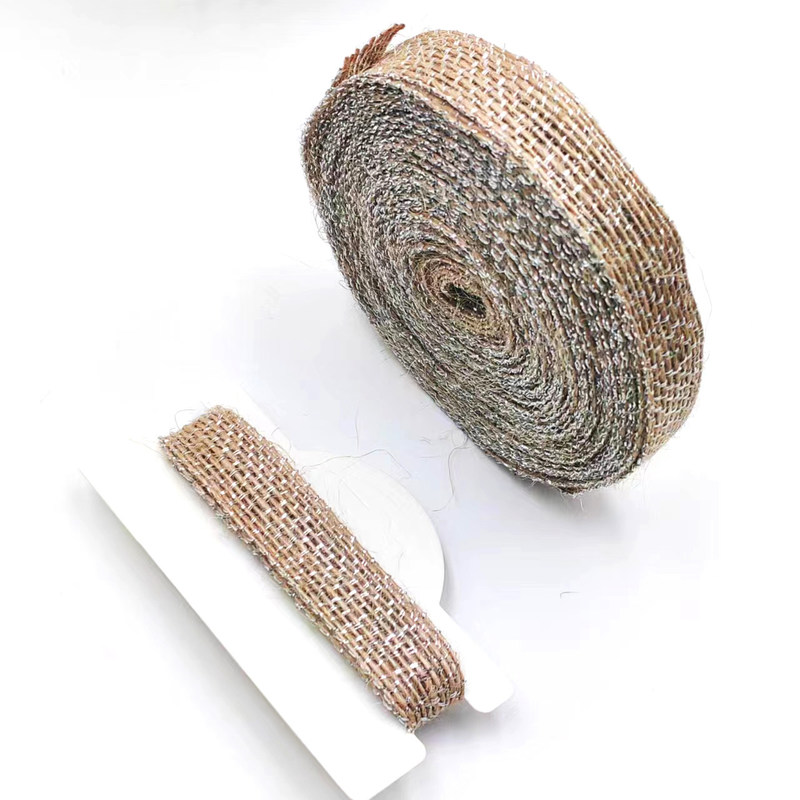 DIY Dekoration Jute Stoff Band mit Silber Fischerleine 85% Jute 15% Polyester