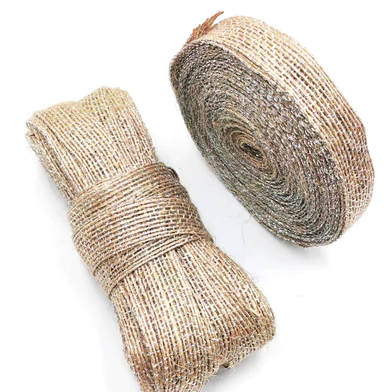 DIY Dekoration Jute Stoff Band mit Silber Fischerleine 85% Jute 15% Polyester