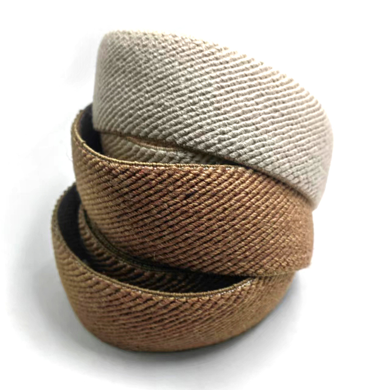 50% Jute 40% Latex 10% Polyester Twill Elastische Webbing für nachhaltiges Schuhmaterial