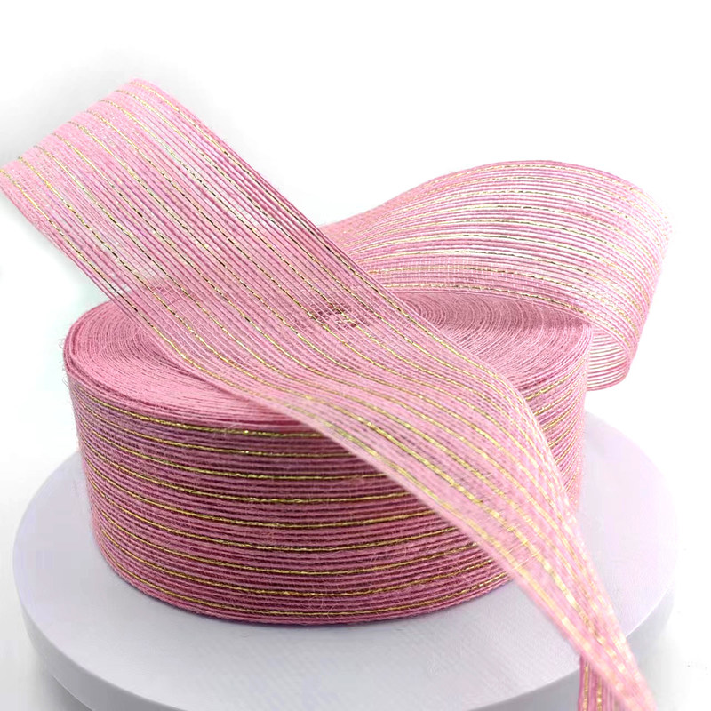 Pink Jute Band Jute Burlap Rollen für Geschenk Verpackung Weihnachtshochzeitsschmuck 2,6 Zoll