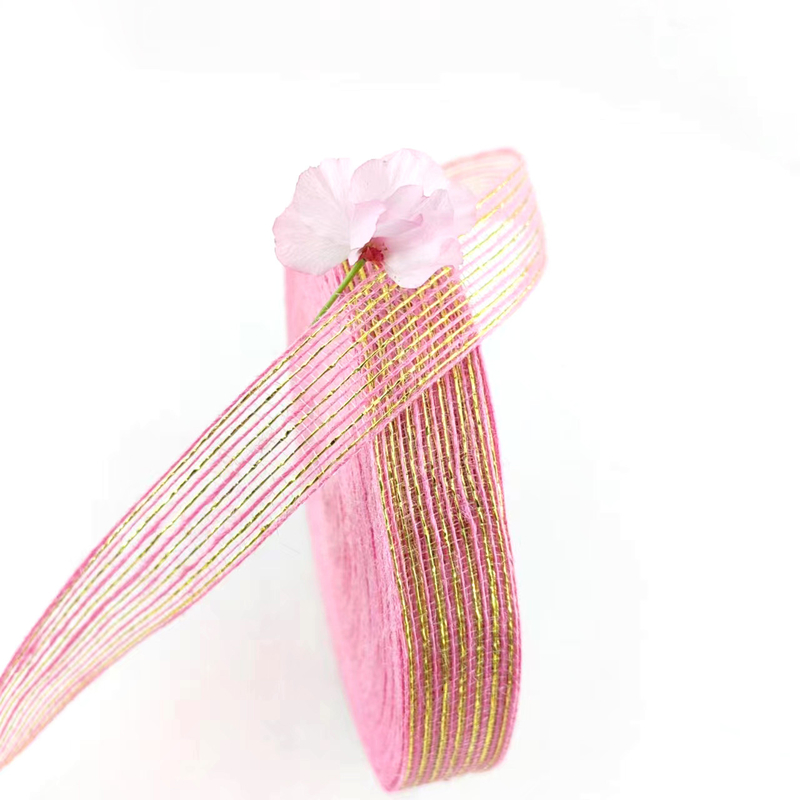 50% Jute 50% Polyester Fischseide Glitter Dekoratives Jute Band für Geschenkverpackungen