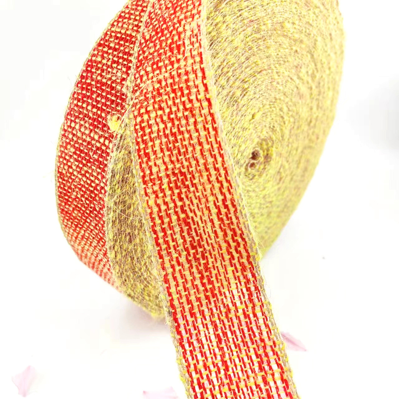 100% Jute Stoff Stoff Weihnachtsbogen Jute Band mit gelbem Rand für die Heimdekoration