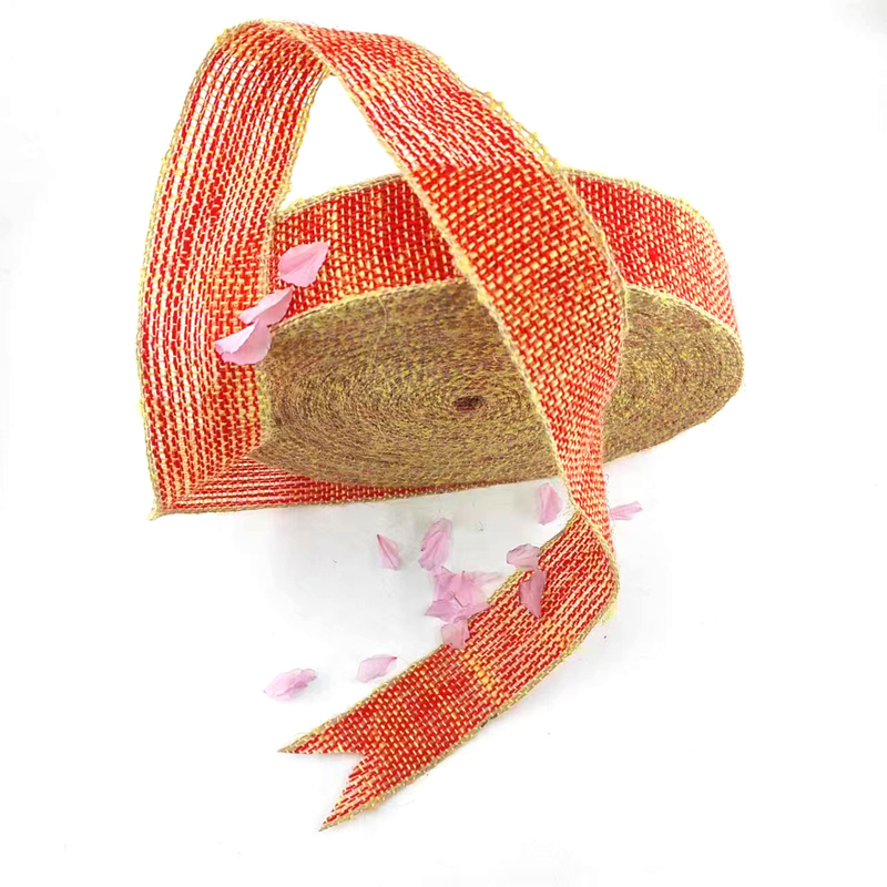 100% Jute Stoff Stoff Weihnachtsbogen Jute Band mit gelbem Rand für die Heimdekoration