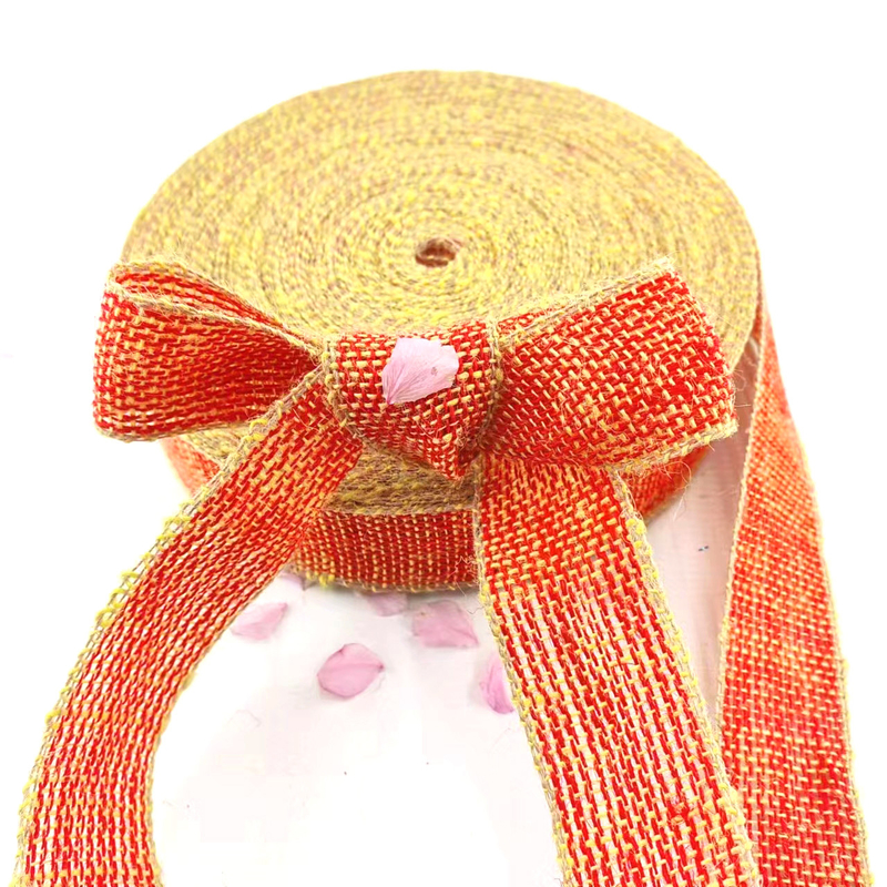 100% Jute Stoff Stoff Weihnachtsbogen Jute Band mit gelbem Rand für die Heimdekoration