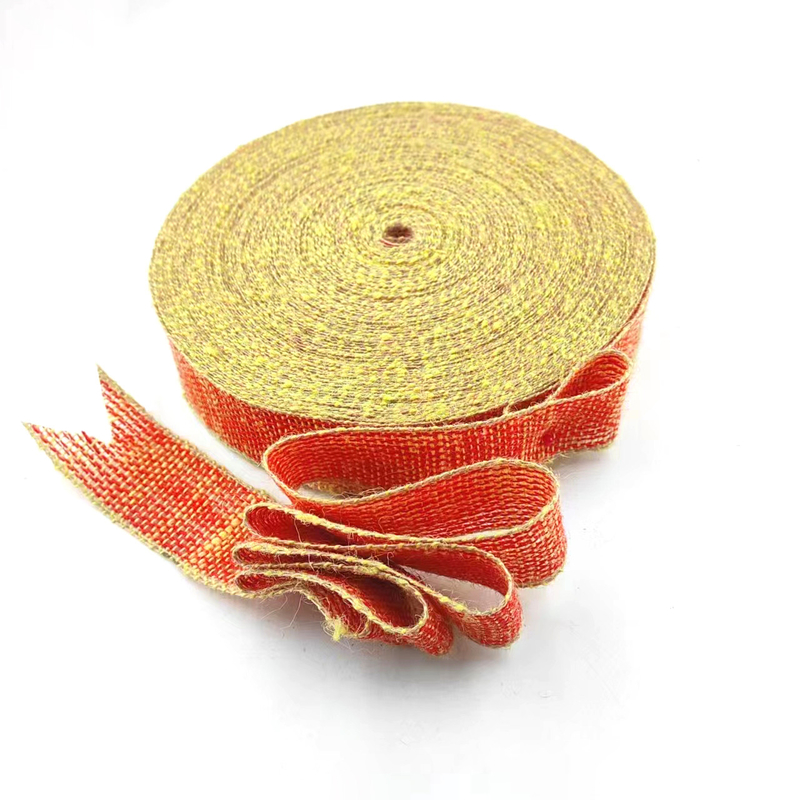 100% Jute Stoff Stoff Weihnachtsbogen Jute Band mit gelbem Rand für die Heimdekoration