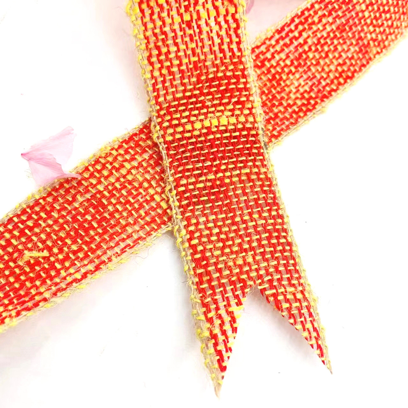 100% Jute Stoff Stoff Weihnachtsbogen Jute Band mit gelbem Rand für die Heimdekoration