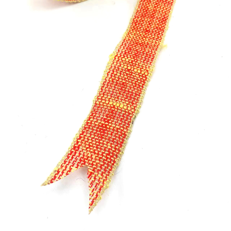 100% Jute Stoff Stoff Weihnachtsbogen Jute Band mit gelbem Rand für die Heimdekoration