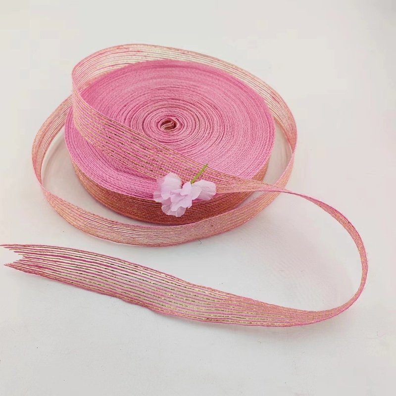 Jute und Polyester Fischfillet Glitter Dekorationsband für direktes rosa Band Geschenkfolie