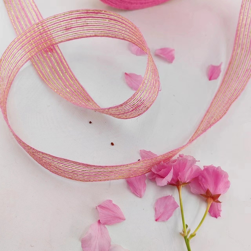 Jute und Polyester Fischfillet Glitter Dekorationsband für direktes rosa Band Geschenkfolie