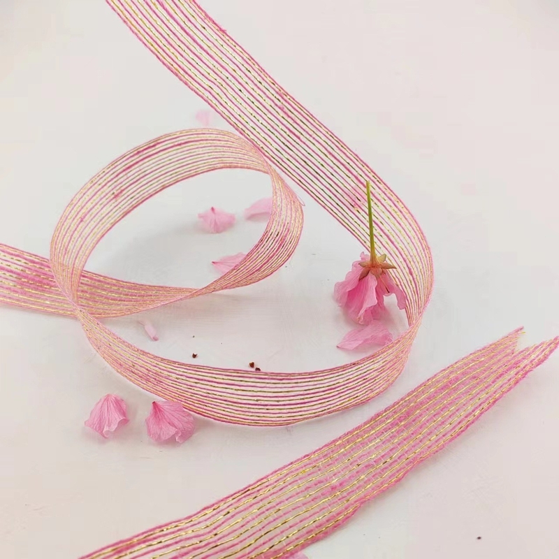 Jute und Polyester Fischfillet Glitter Dekorationsband für direktes rosa Band Geschenkfolie