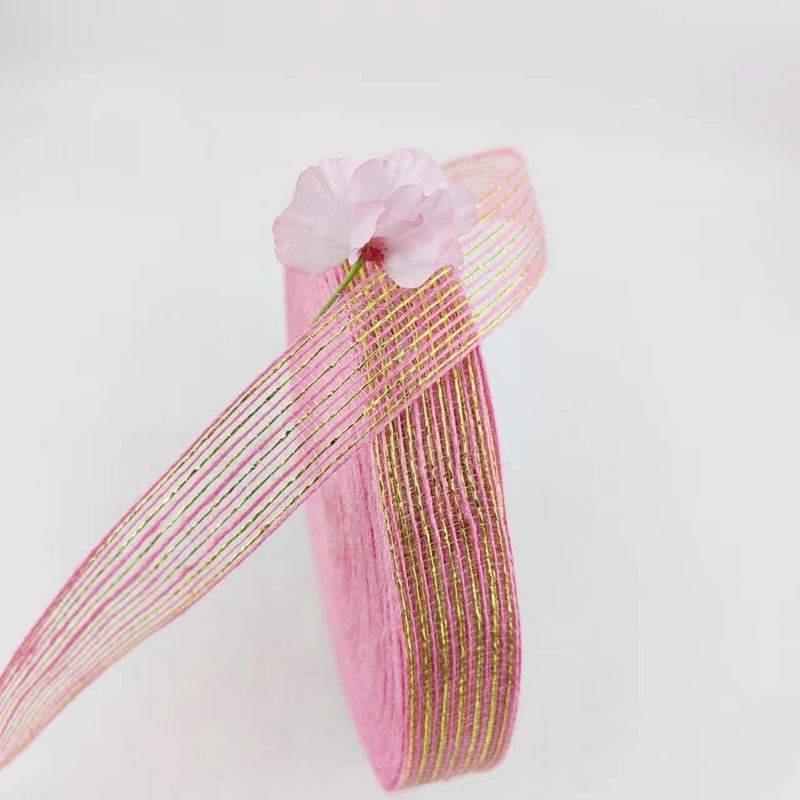 Jute und Polyester Fischfillet Glitter Dekorationsband für direktes rosa Band Geschenkfolie